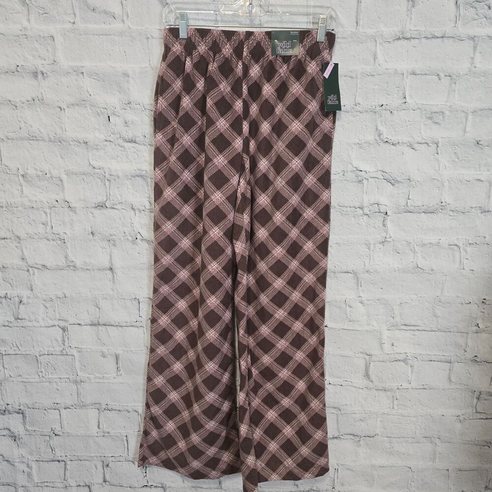 Wild Fable Plaid Wide Leg pajama Pants Sz S pink pockets casual soft A11